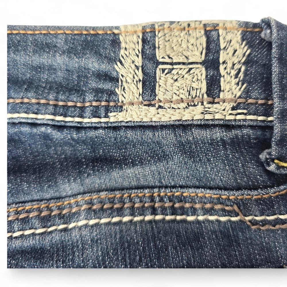 Hydraulic Low Rise Straight Leg Jeans Dark Wash Embroidered Pockets - Picture 3 of 11